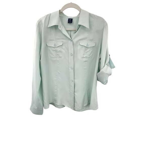 Gap mint green 100% silk button down vintage from spring 04 size large - Picture 4 of 13